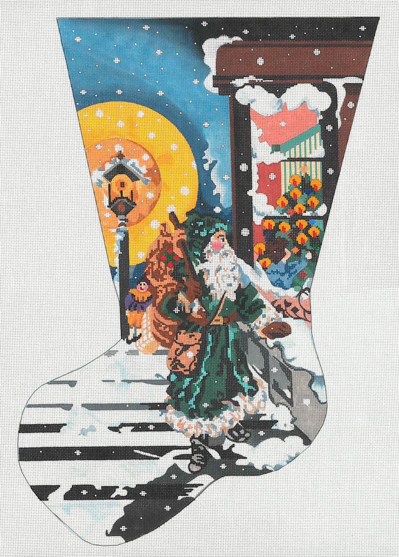 Father Christmas And Child Decorating Tree Stocking