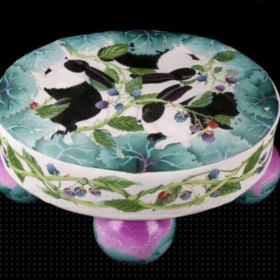 B&W Bramble Bunnies Footstool