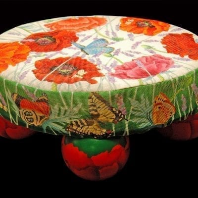 Poppies And Butterflies Footstool