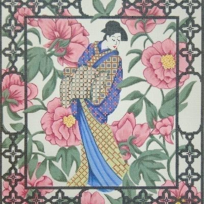 Geisha With Peonies Pillow