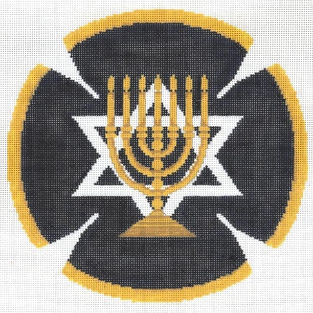 Center Menorah Blue/Gold Yarmulke
