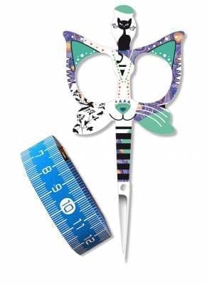Bohin "Cat" Design 3.5" Scissors & Measuring Tape Blue