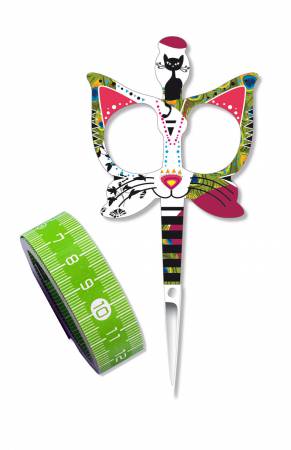 Bohin "Cat" Design 3.5" Scissors & Measuring Tape Green