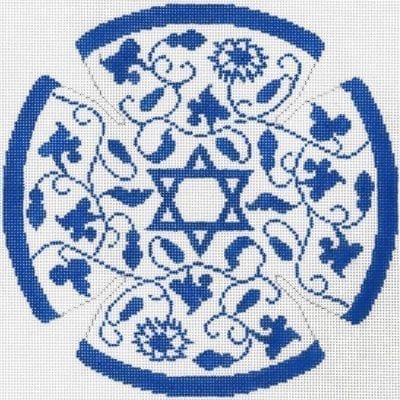 Vine Floral Blue Yarmulke