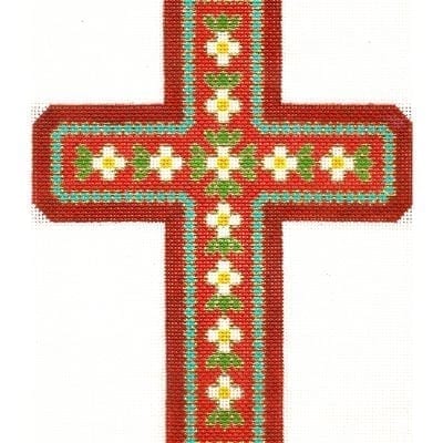 Cross Red w/ Flowers