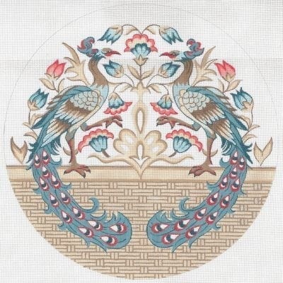 Beige and Blue Round Peacock